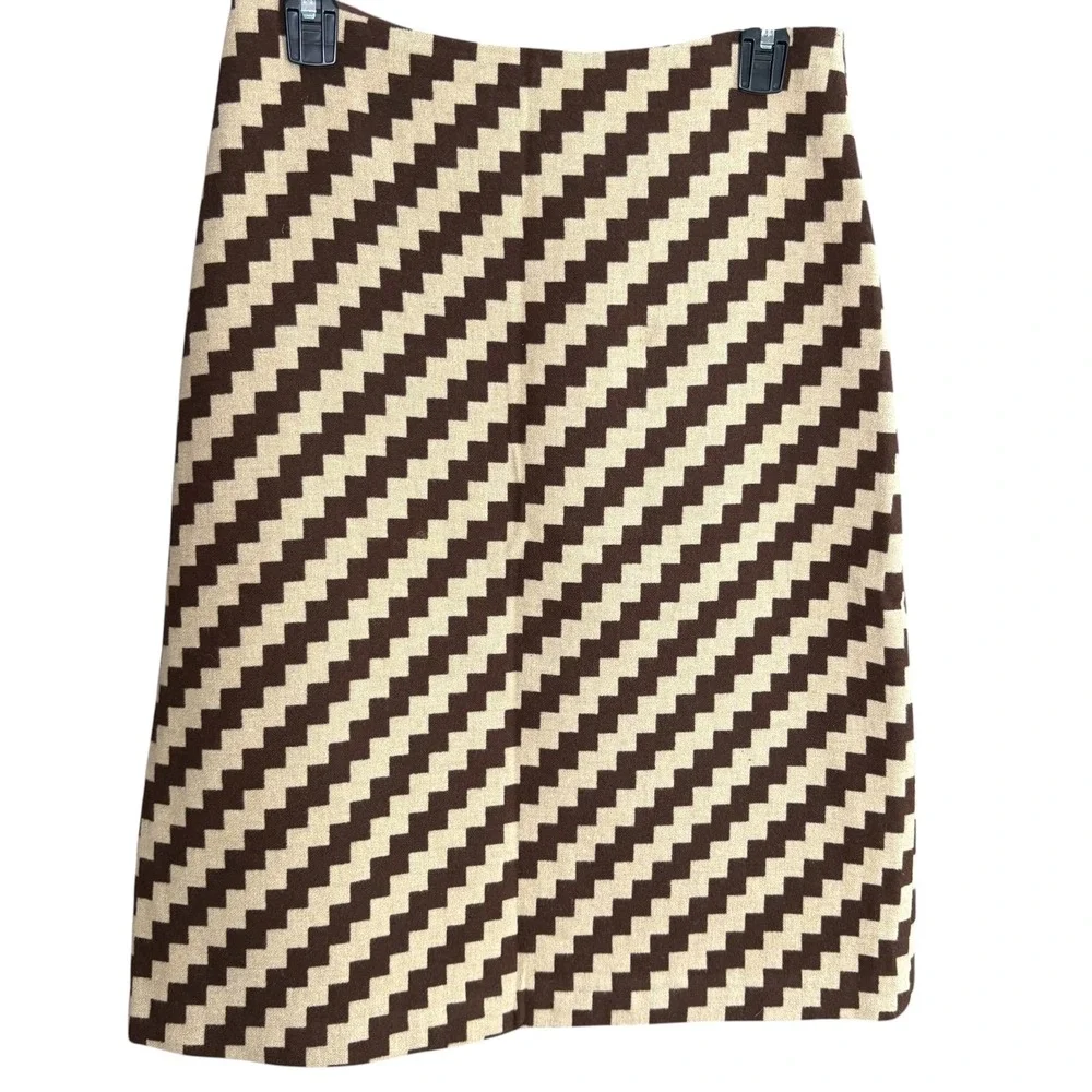 J. Crew Women's‎ Wool Blend Zigzag A-Line Skirt Size 4 Brown Beige Knee Length